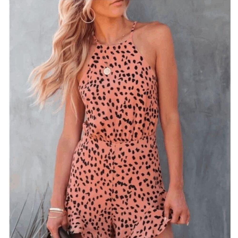 She + Sky Pink and Black Spotted Romper